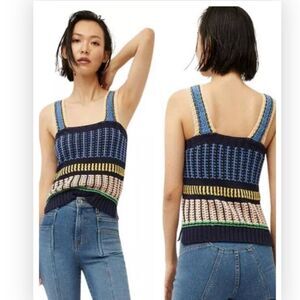 Veronica Beard Voya Knit Tank Top Sleeveless Khaki/White Size L NWT $298